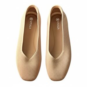 VIVAIA Margot 2.0 Square Toe VCut Beige Nude Textured Knit Ballet Flats 39.5-8.5